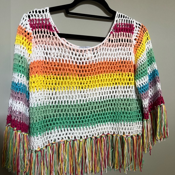 Miss Sparkling - COLORFUL SUMMER CROCHET TASSEL TRIM TOP xl nwt - Picture 3 of 9